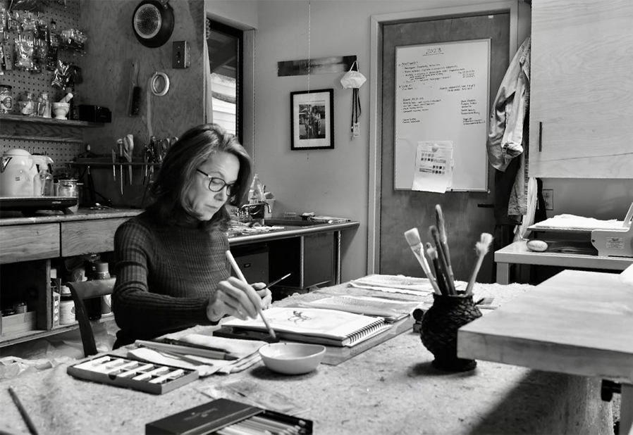 Artist Jennifer Fearon working in her studio